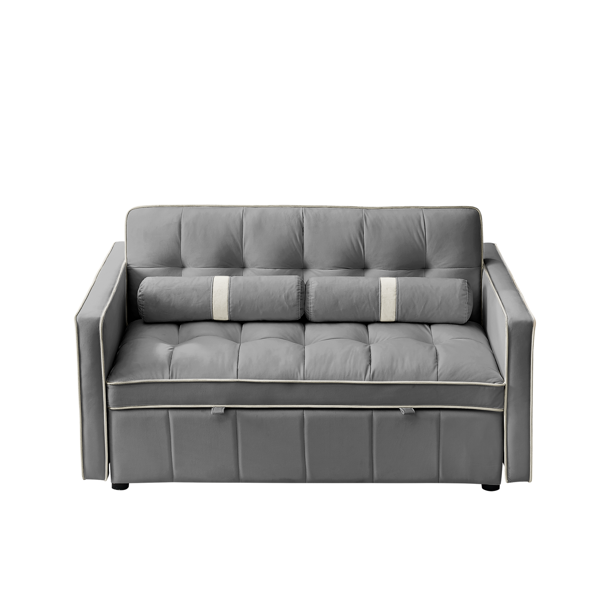 Stylish Modern 55.5 Convertible Sofa Bed with Storage Ottomans USA