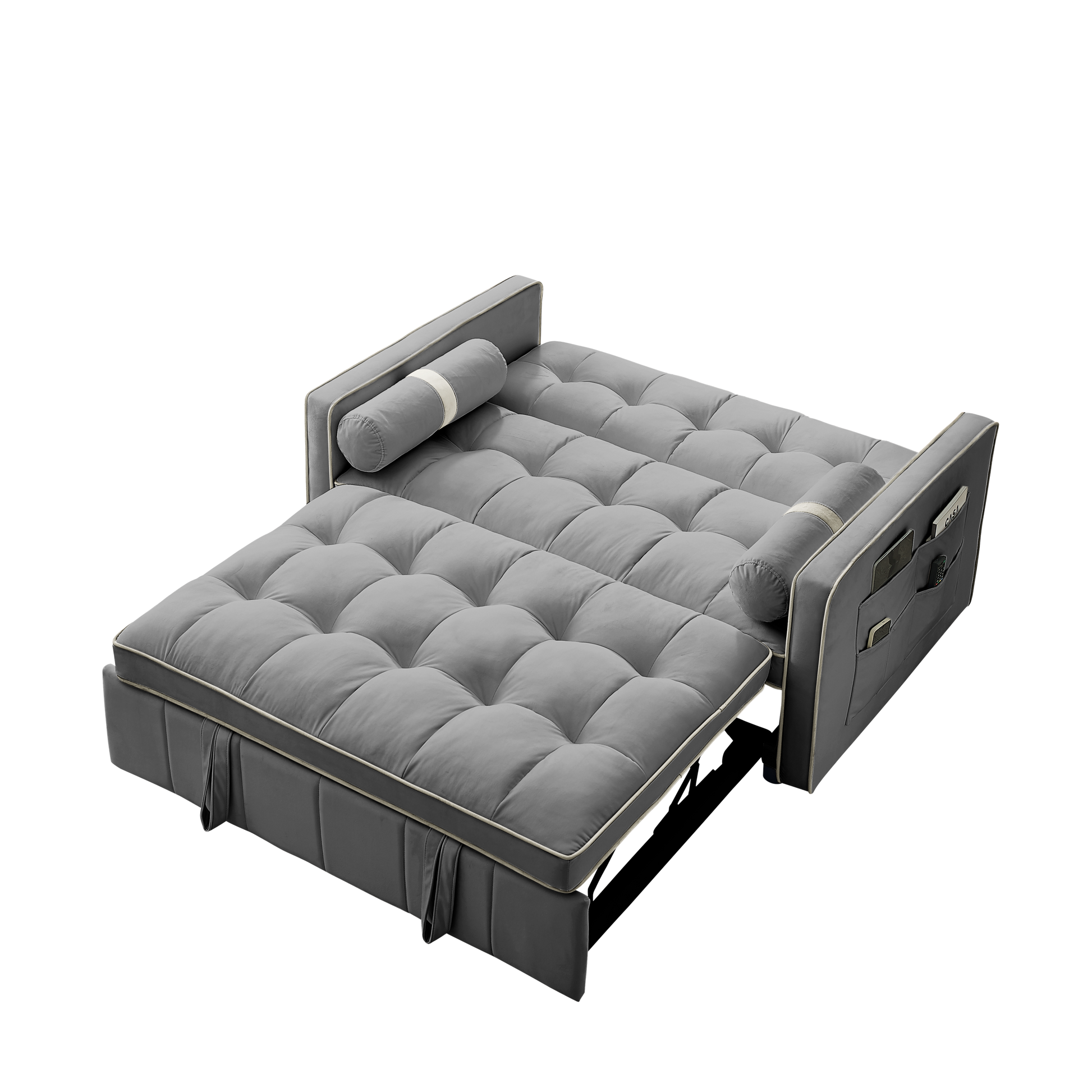 Stylish Modern 55.5 Convertible Sofa Bed with Storage Ottomans USA