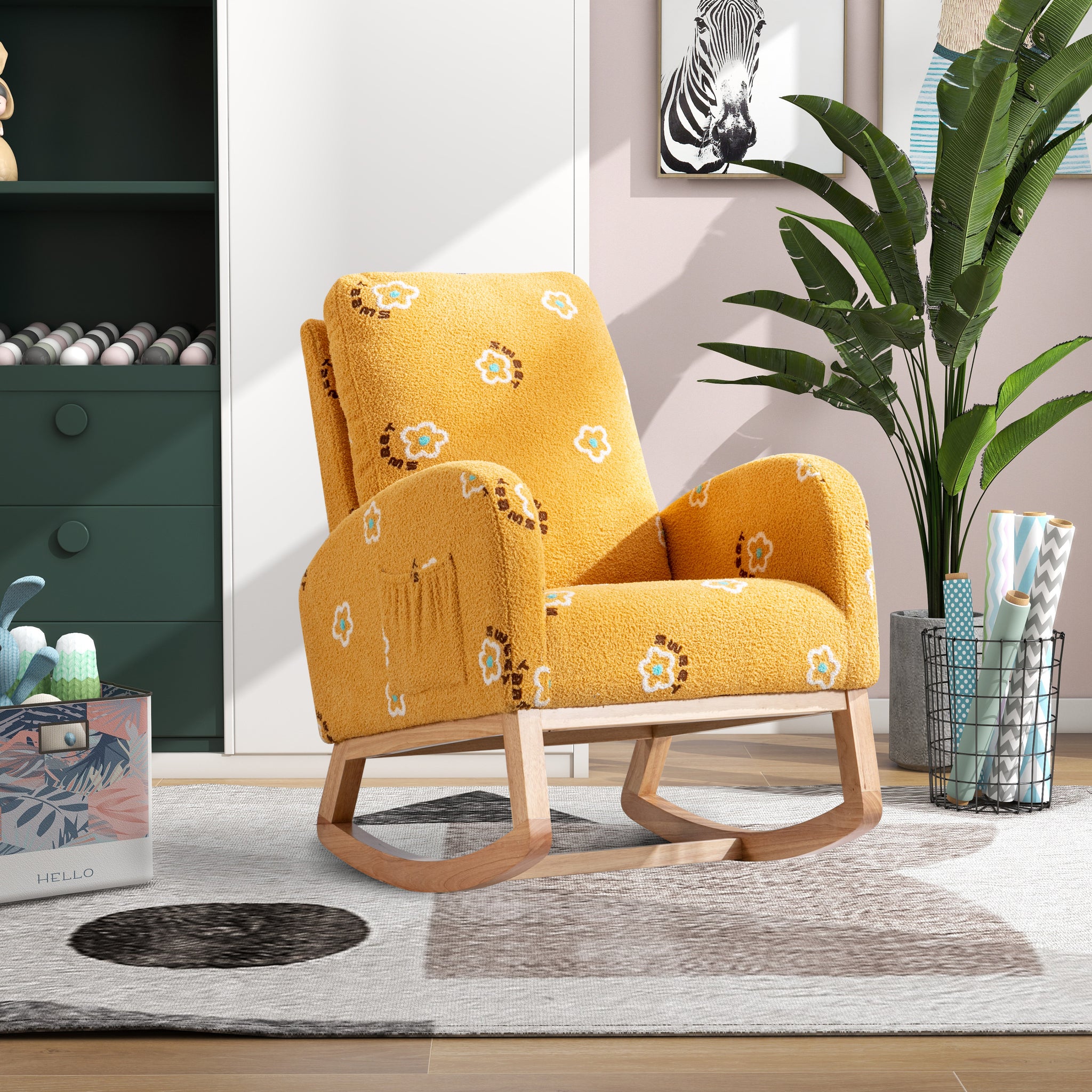 Stylish Mustard Yellow Upholstered Rocking Armchair USA