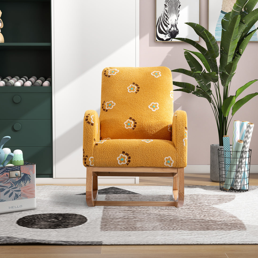 Stylish Mustard Yellow Upholstered Rocking Armchair USA