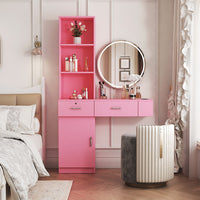 Stylish Pink Modern Vanity Desk with Shelving Unit USA