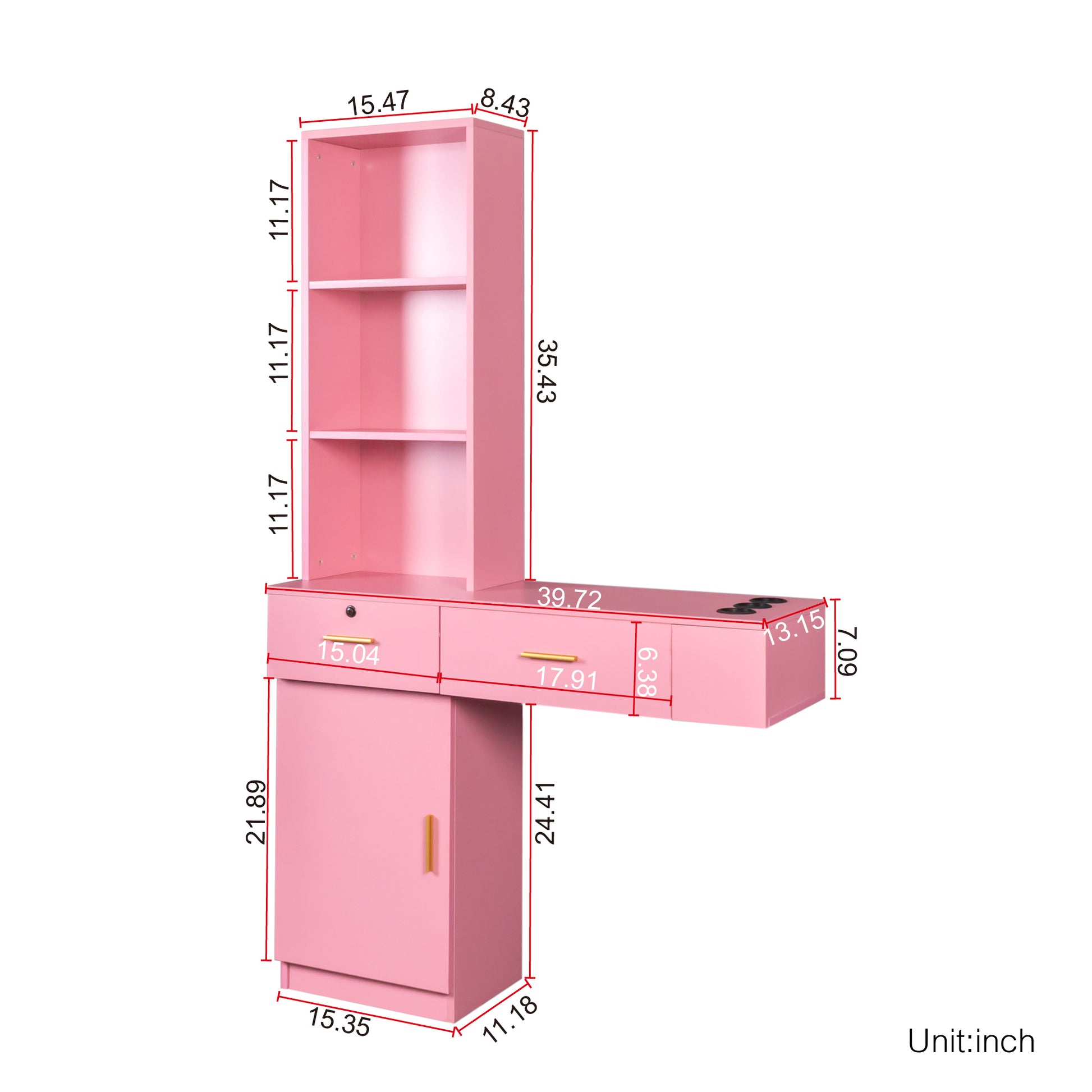 Stylish Pink Modern Vanity Desk with Shelving Unit USA