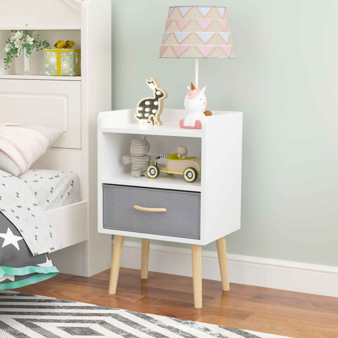 Stylish Retro 2-Drawer Storage Cabinet with Open Shelves