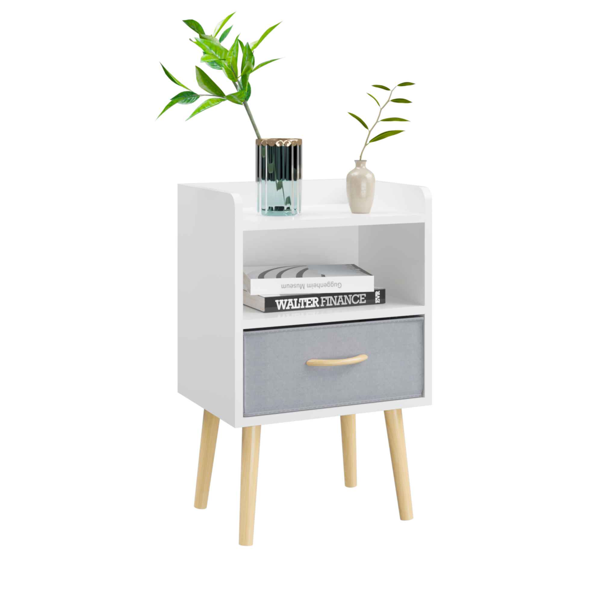 Stylish Retro 2-Drawer Storage Cabinet with Open Shelves