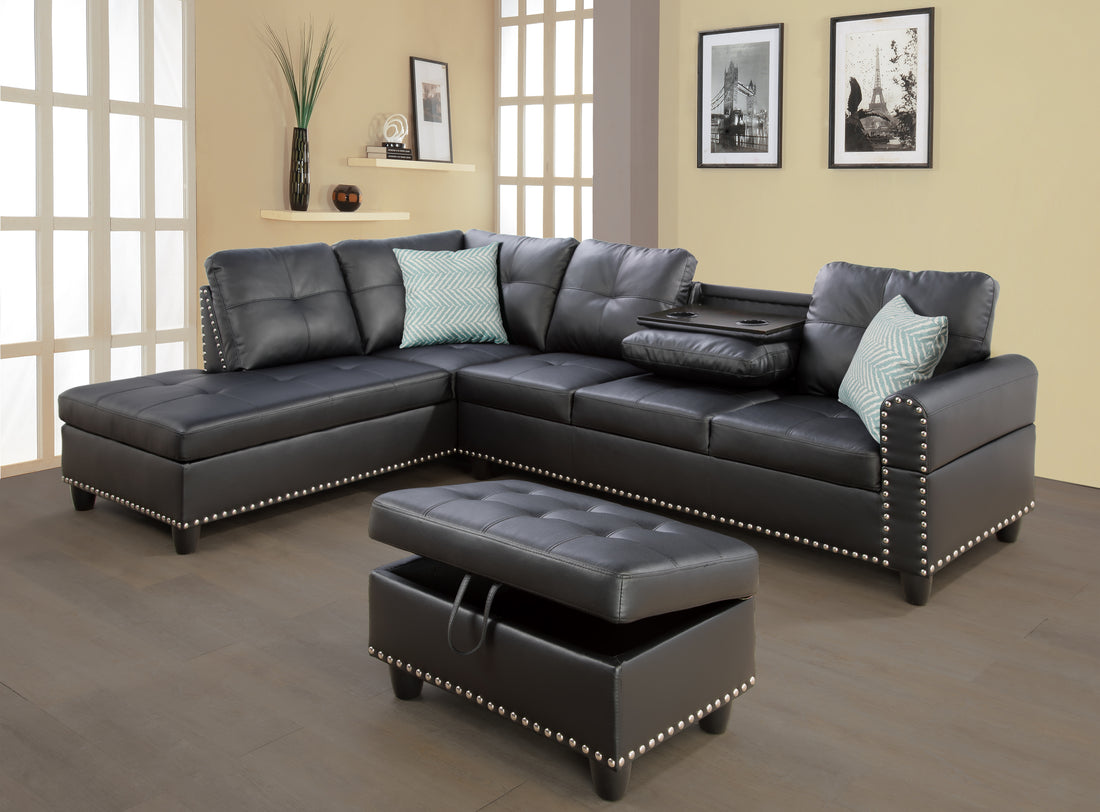 Stylish and Versatile Irine Faux Leather Sectional Sofa with Ottoman by Furnistra USA