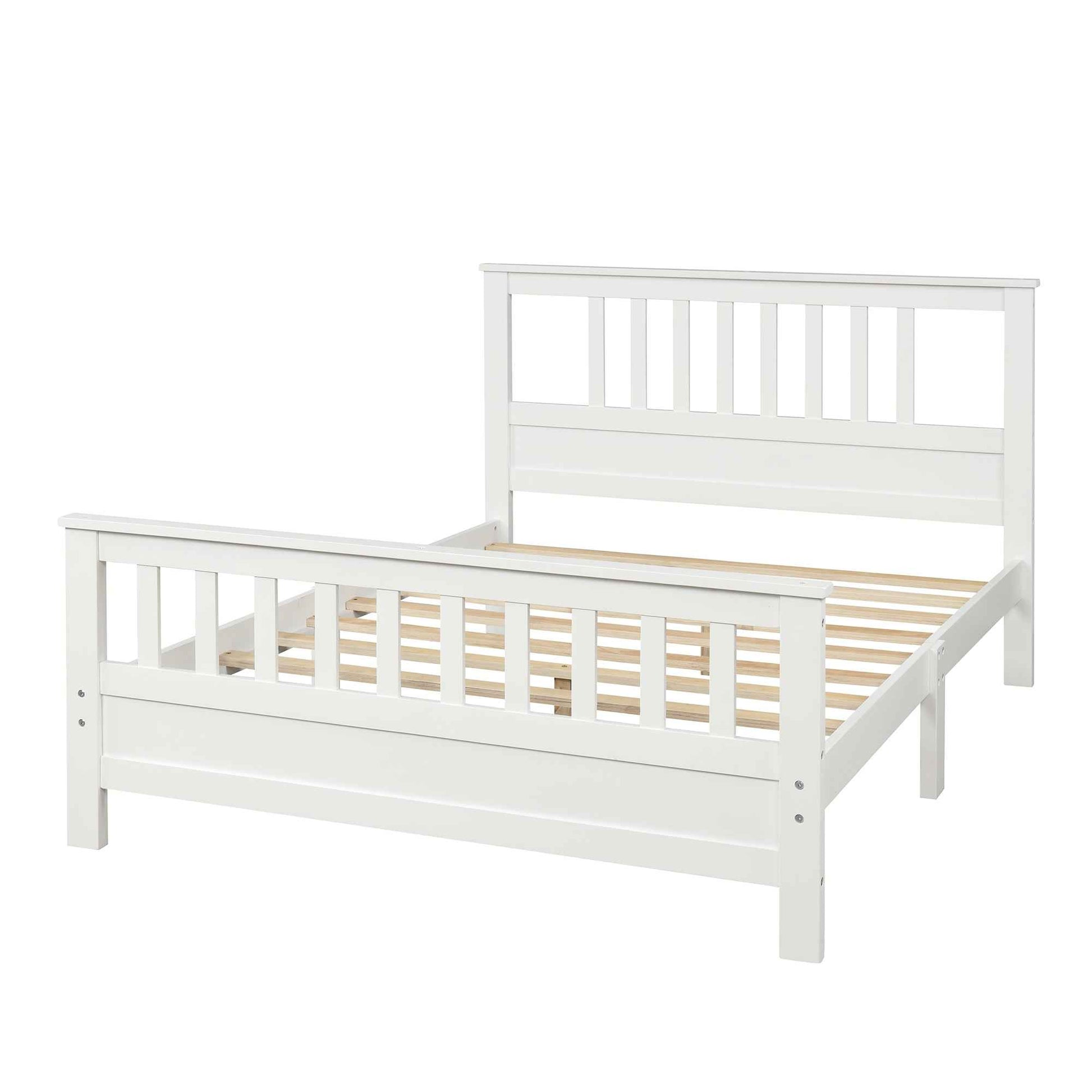 Transitional White Wooden Slatted Queen Bed Frame- USA