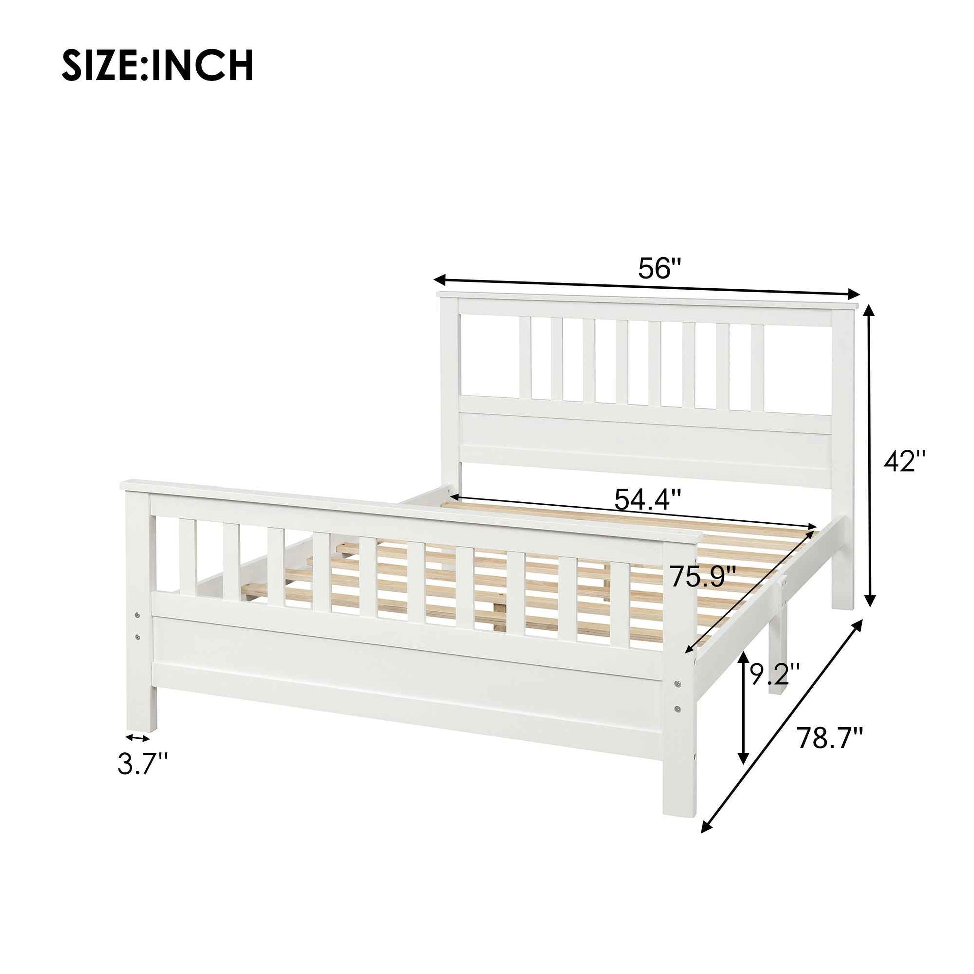 Transitional White Wooden Slatted Queen Bed Frame- USA