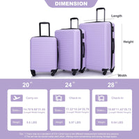 Trendy Lightweight 3-Piece Lavender Luggage Set with Spinner Wheels USA