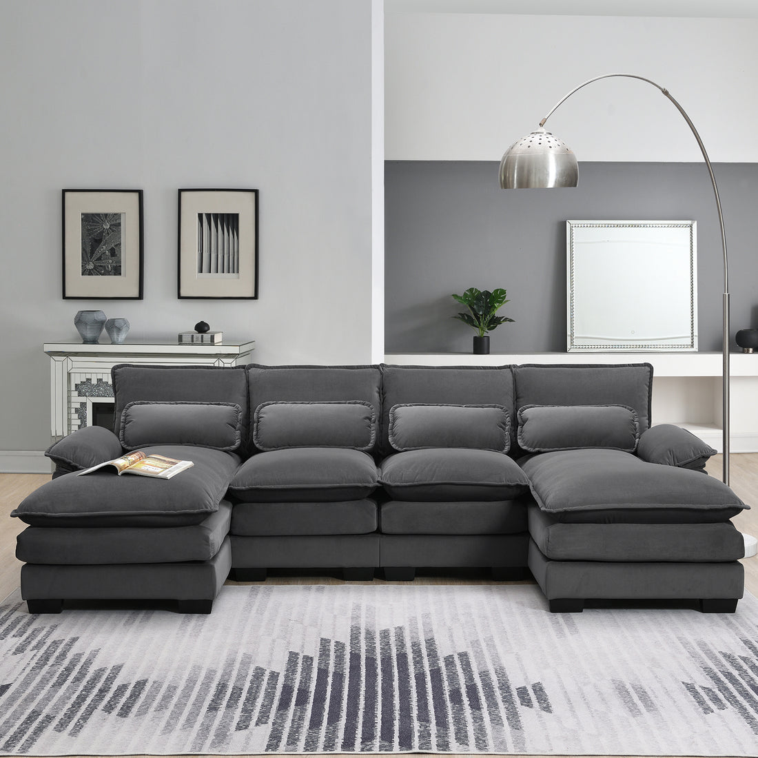 U-Shaped Sectional Sofa with Waist Pillows USA