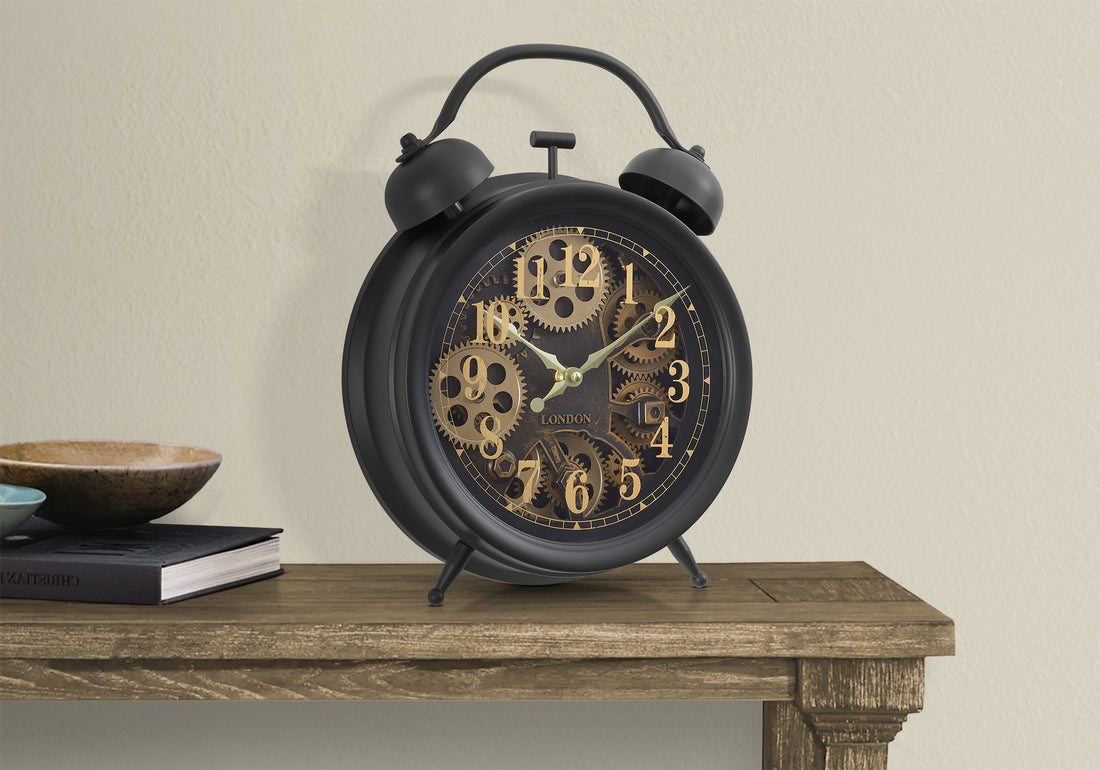 Vintage 12 Round Gear Mechanism Table Clock - Brown USA