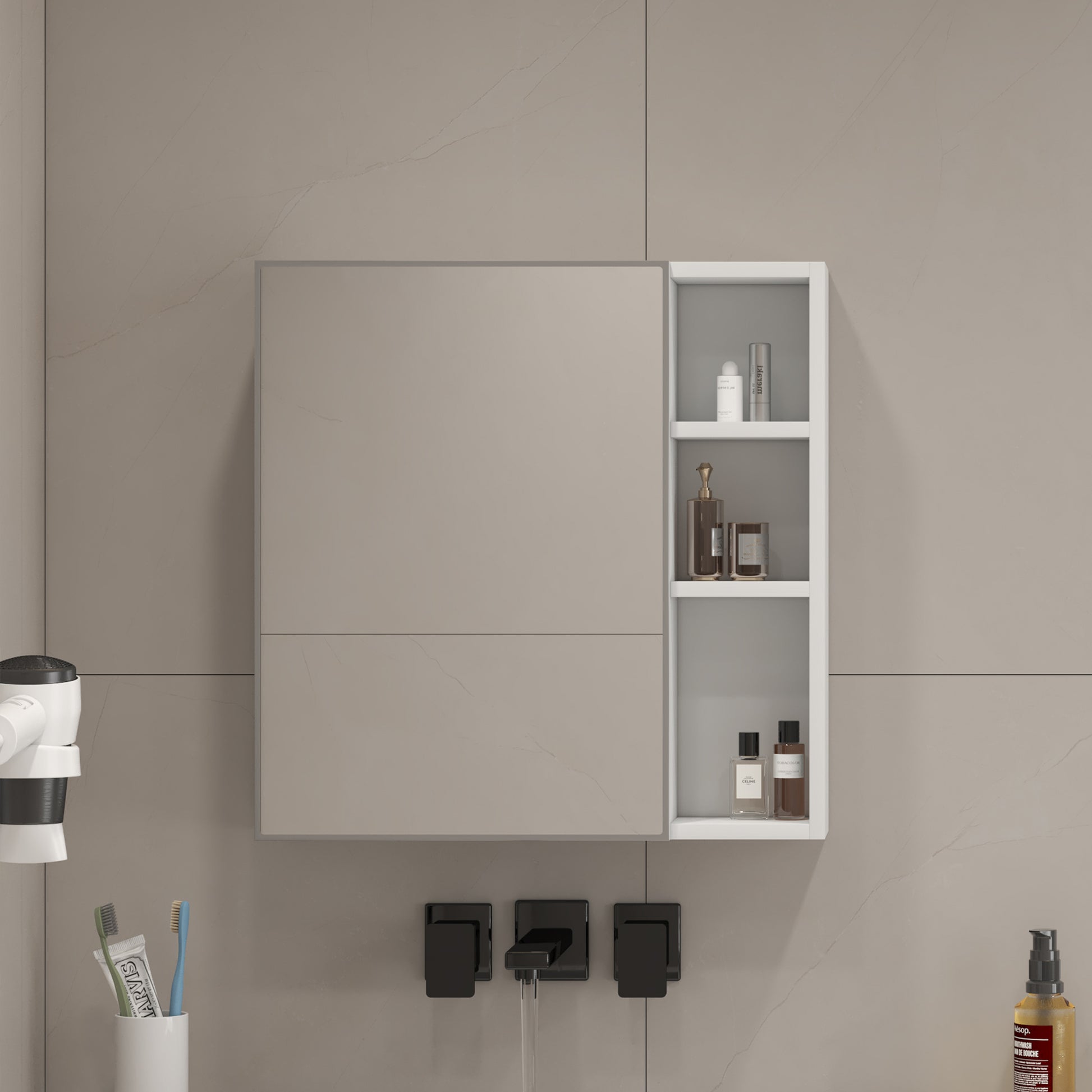 White MDF Bathroom Mirror Cabinet with Wall-Mounted Mirror - Space-Saving Storage Solution USA