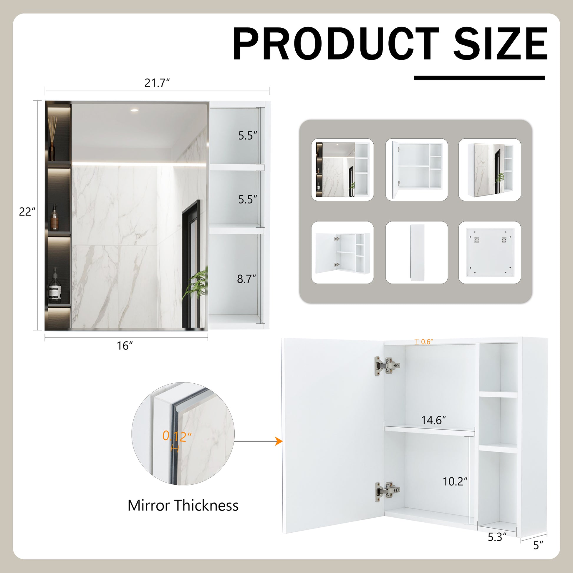 White MDF Bathroom Mirror Cabinet with Wall-Mounted Mirror - Space-Saving Storage Solution USA