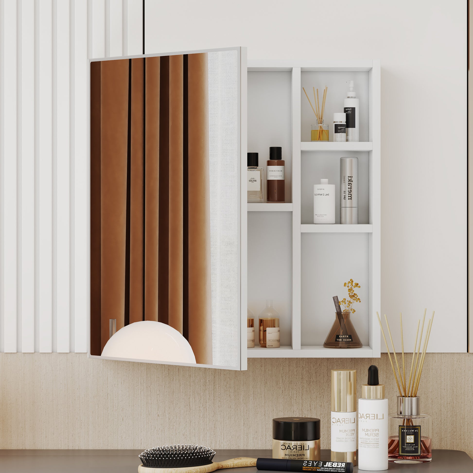 White MDF Bathroom Mirror Cabinet with Wall-Mounted Mirror - Space-Saving Storage Solution USA