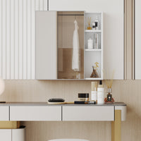 White MDF Bathroom Mirror Cabinet with Wall-Mounted Mirror - Space-Saving Storage Solution USA