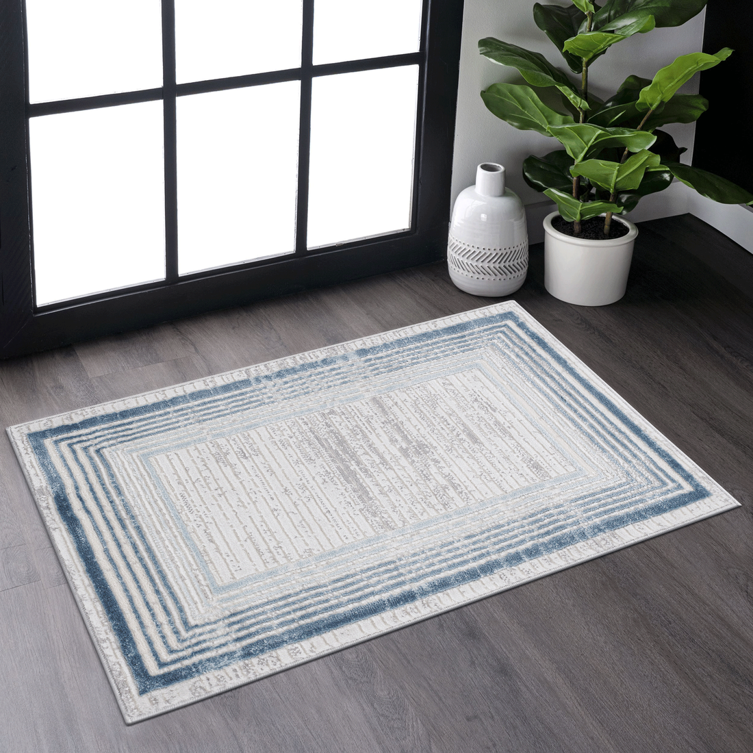 Elegant Grey & Ivory Patterned Entryway Area Rug