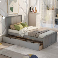 Elegant Platform Storage Bed with Drawers and Wheels, Twin Size, Gray- USA