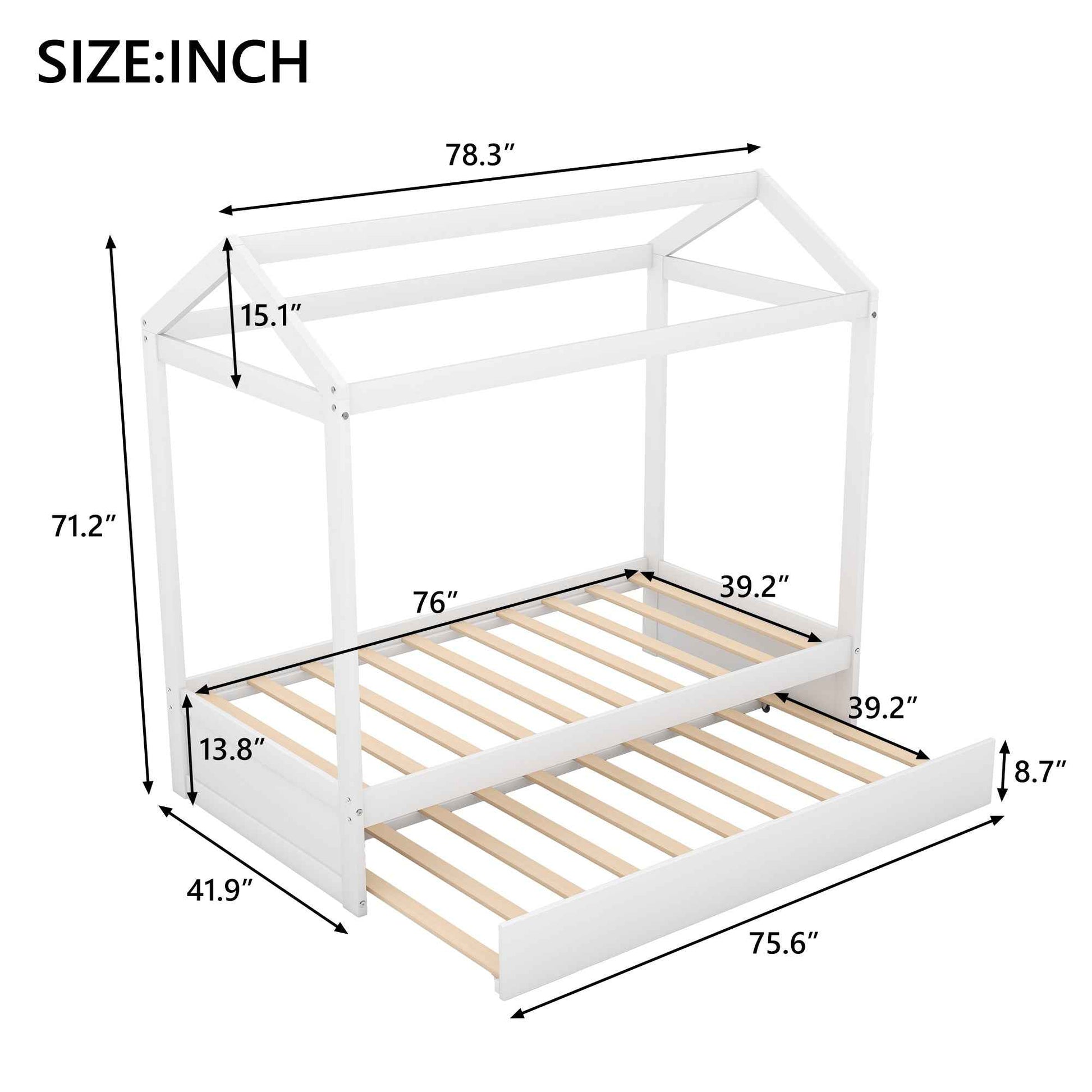 White Cottage Bunk Bed with Trundle - Stylish Wooden Bunk Bed for Kids' Bedroom- USA