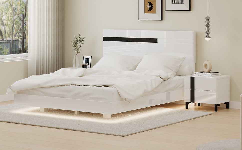 Elegant Modern White Bedroom Set with Queen Bed and Nightstands