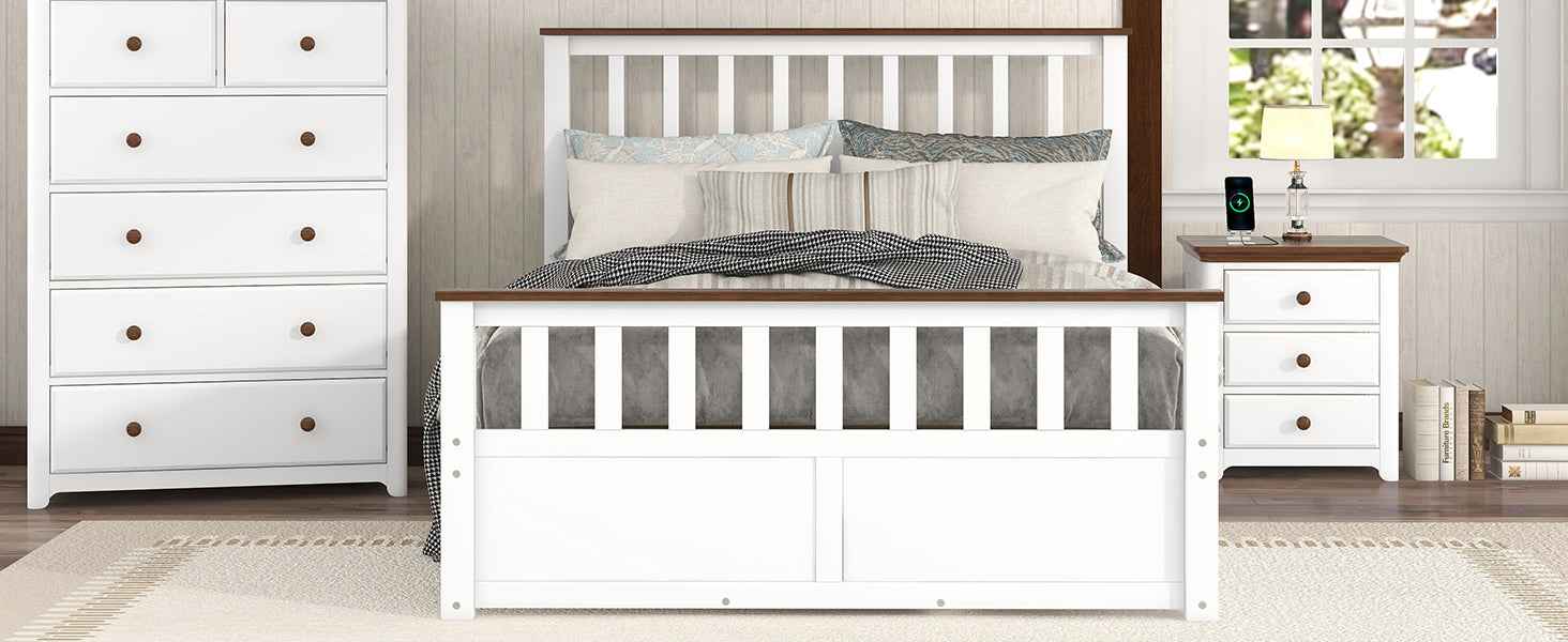 Elegant White Wood Platform Full Size Bed with Drawers