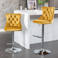 Elegant Tufted Velvet Adjustable Bar Stools (Set of 2)