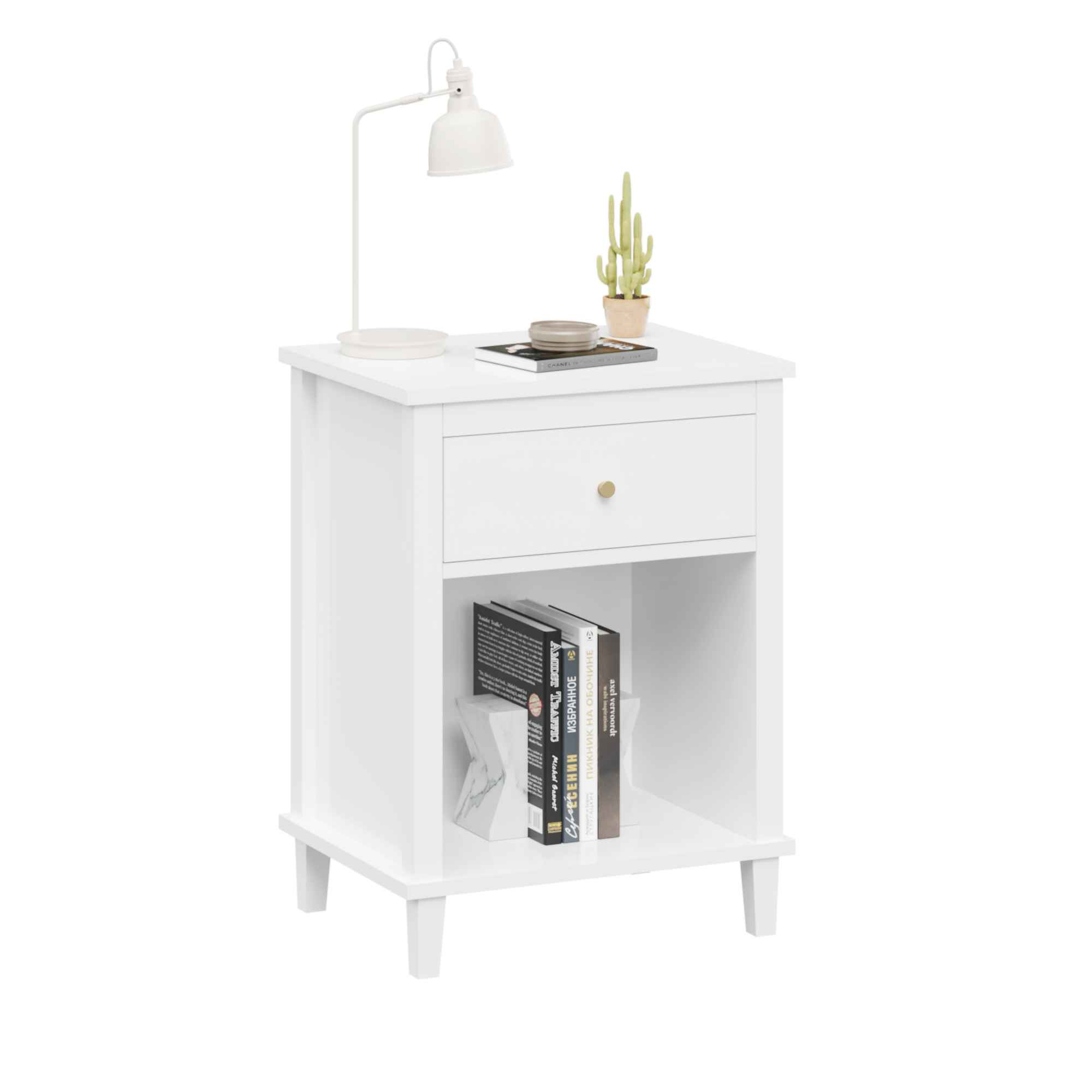 Elegant 26.77" White Wooden Nightstand with Drawer and Shelf