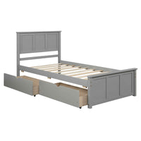 Elegant Platform Storage Bed with Drawers and Wheels, Twin Size, Gray- USA