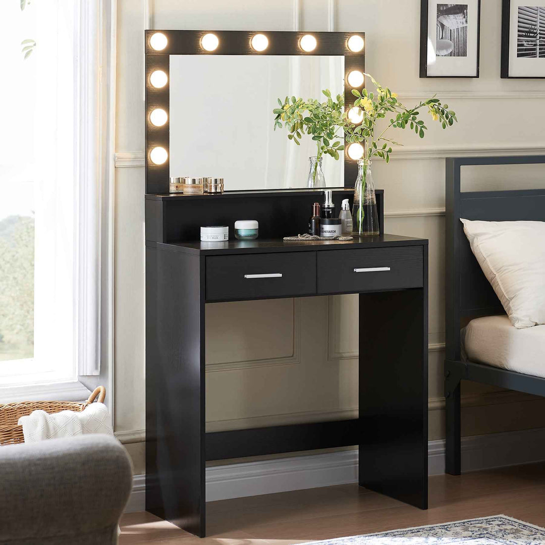 Elegant Vanity Desk with Lighted Mirror and Drawers, Bedroom Dressing Table