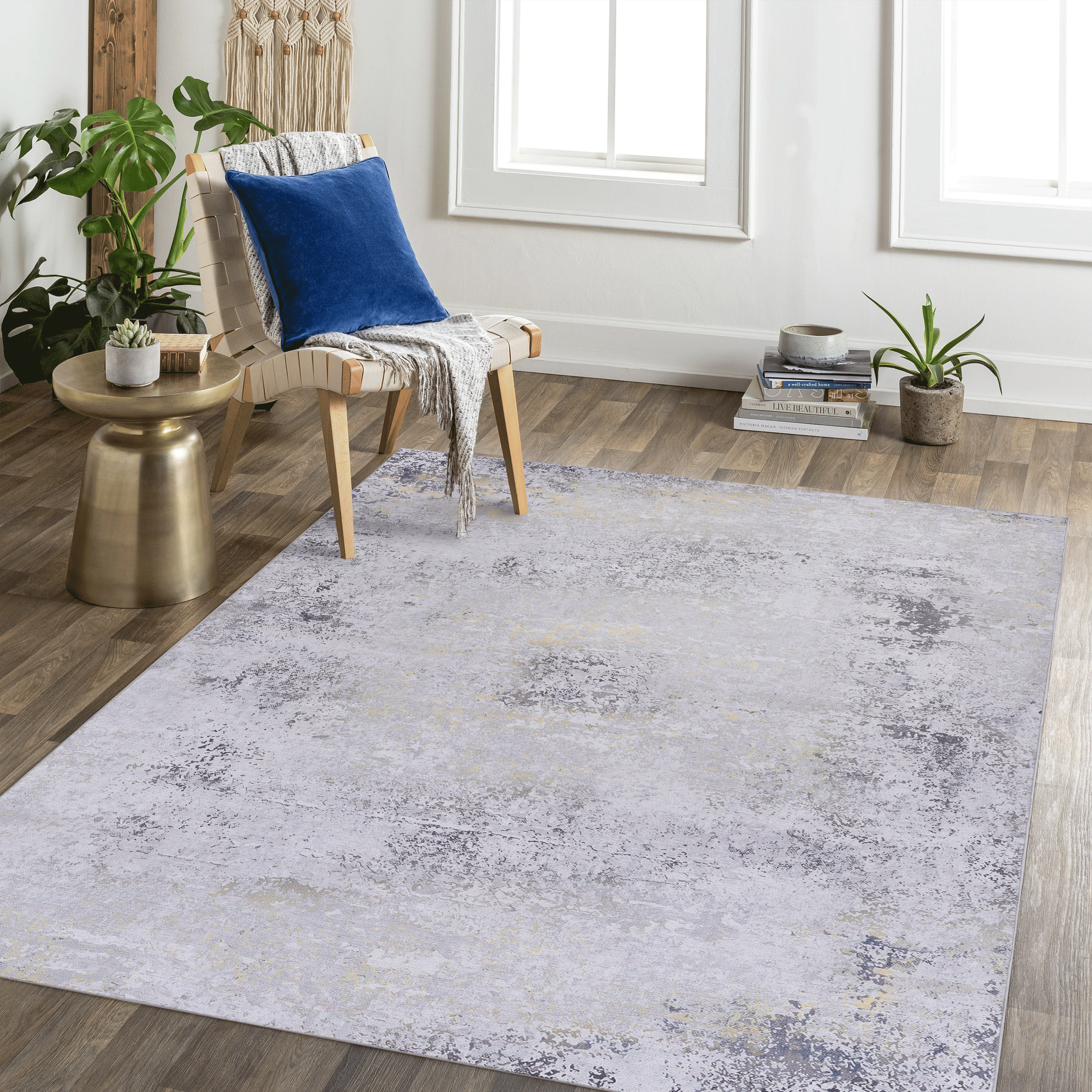 Elegant 5x8 Marble Pattern Area Rug - Soft, Modern Design for Any Room - Gray/Blue