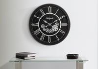 30-Inch Oversized Black Wall Clock with Gear Mechanism | Modern Transitional Design