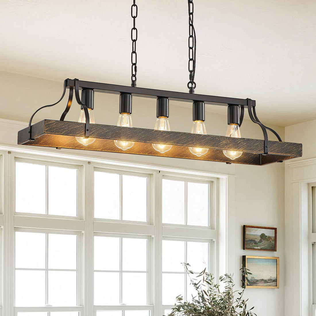 Rustic 5-Light Antique Black Metal Farmhouse Chandelier for Dining Room, Kitchen, or Living Room