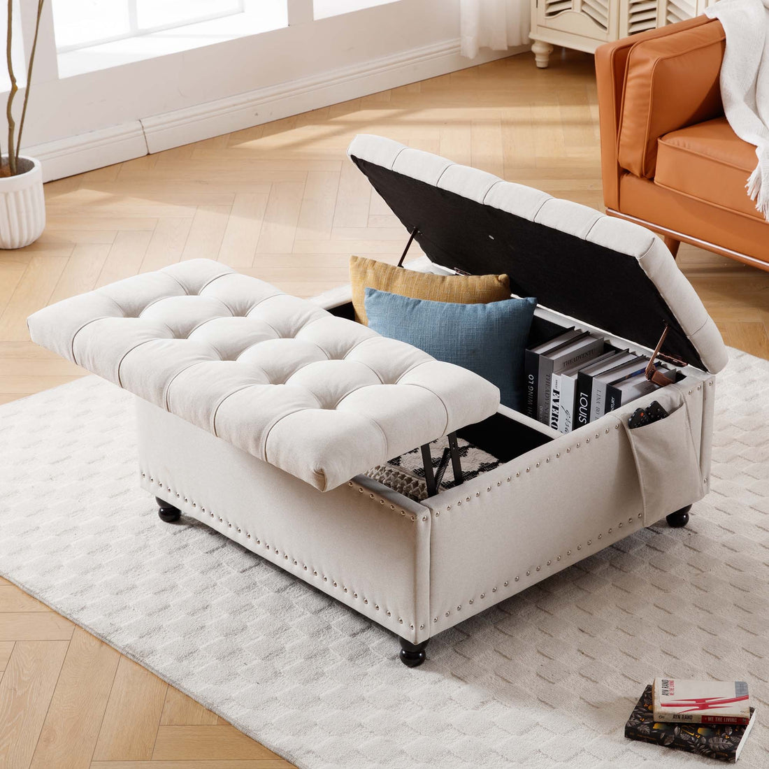 35 Inch Extra Large Storage Ottoman Coffee Table with Lift Top,Tufted Upholstered Ottoman for Living Room,Bedroom