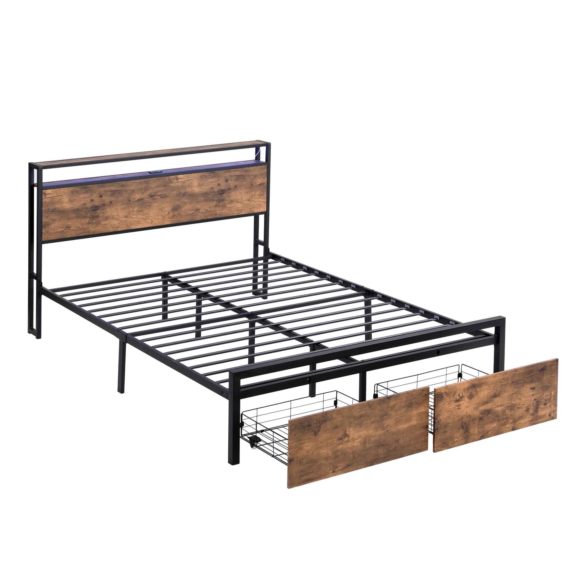 Rustic Farmhouse Wood Platform Bed with Storage Drawers- USA